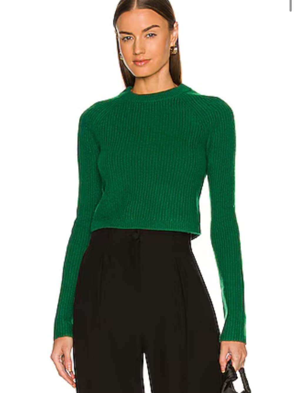 Alice + Olivia Cashmere Sherice Raglan Cropped Pullover in Deep Emerald Size XS